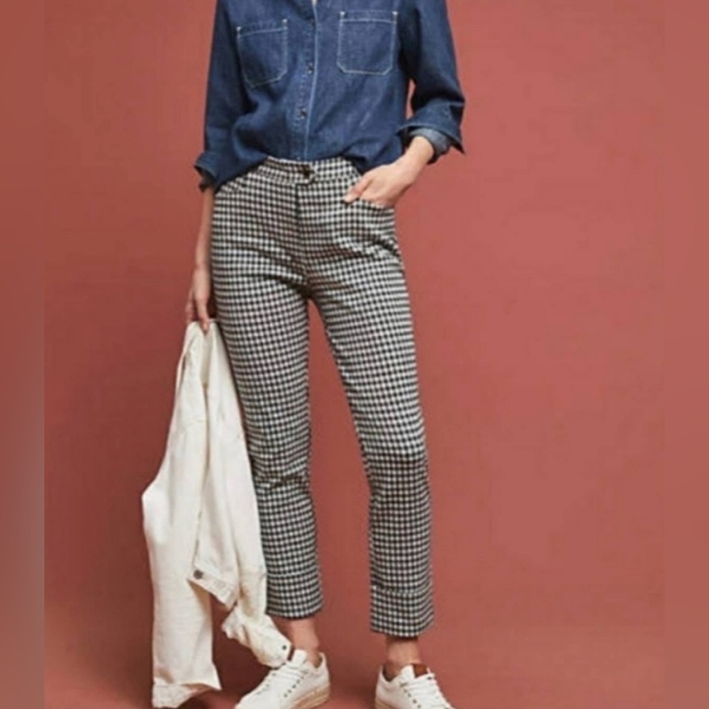 Anthropologie Black and White Checkered Cropped Pants